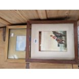 Watercolour of a mounted soldier and a further watercolour in a gilt frame.