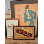 THREE ADVERTISING POSTER PRINTS: CAMPARI, OXO AND THE HARD ROCK CAFE, SIZES VARY. (3)