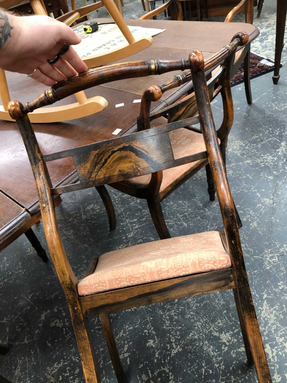 A set of 8 Regency brass inlaid dining chairs. Thank you for your inquiry. Details are carves w 55 x - Image 31 of 35