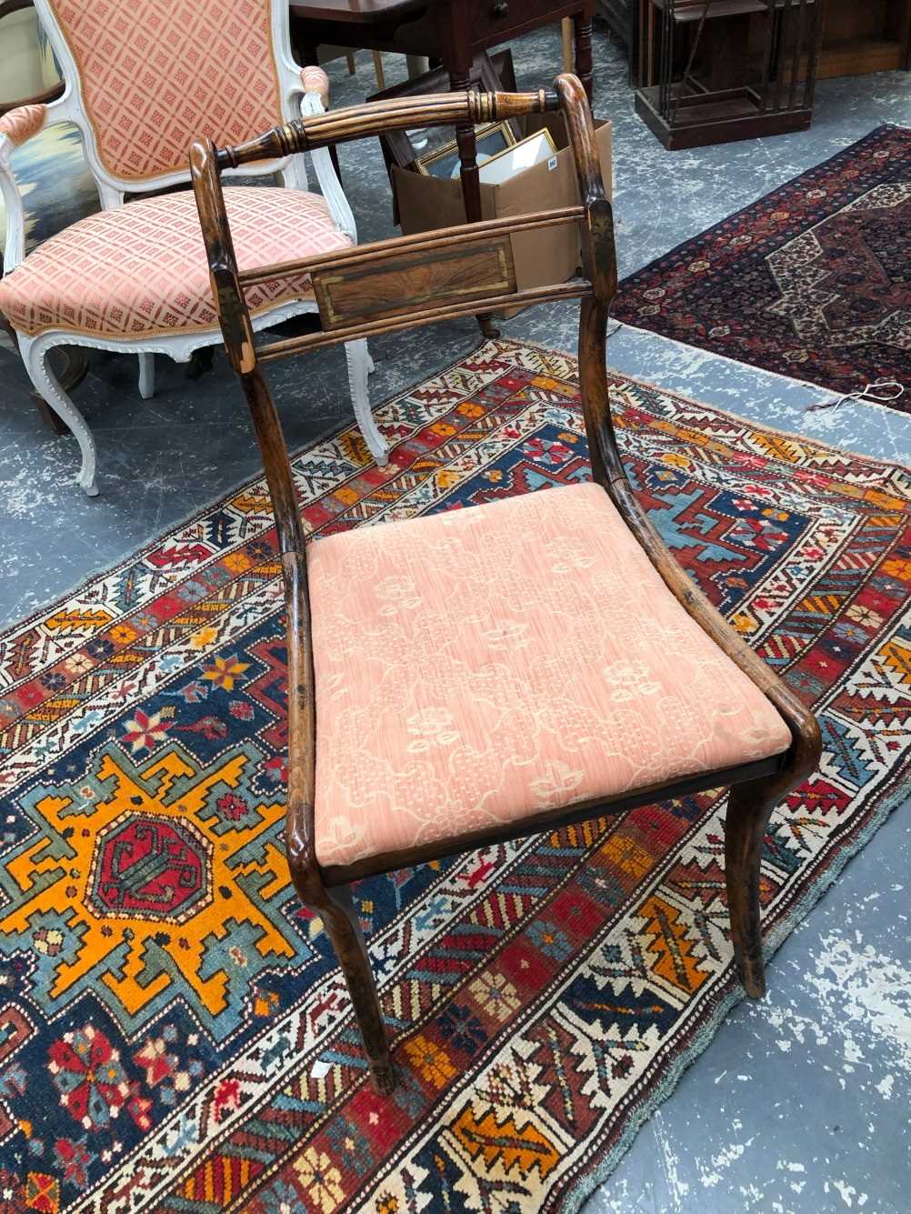 A set of 8 Regency brass inlaid dining chairs. Thank you for your inquiry. Details are carves w 55 x - Image 16 of 35