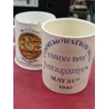 Two rare South Africa commemorative union day 1910 mugs.