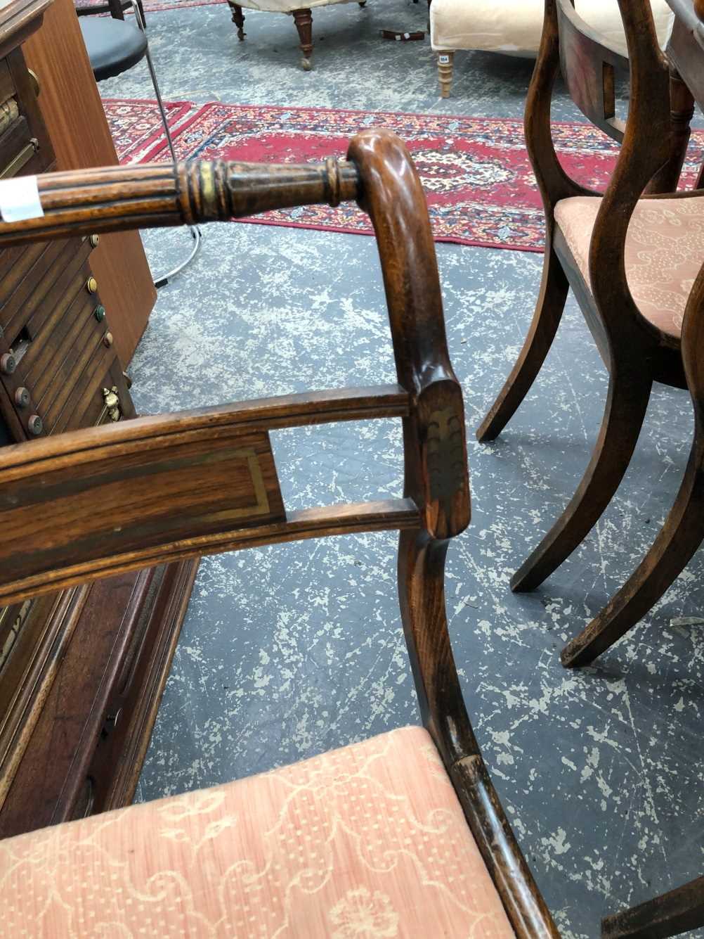 A set of 8 Regency brass inlaid dining chairs. Thank you for your inquiry. Details are carves w 55 x - Image 33 of 35