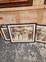 A SET OF FOUR FRAMED VINTAGE PHOTOGRAPHS OF ARCHITECTURAL CAPITALS. (4)