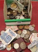 A collection of antique and later GB and world coins, various bank notes including a Peppiatt 10
