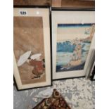 TWO JAPANESE WOODBLOCK PRINTS, ONE OF LADIES IN A SNOW STORM AFTER FUJIMARO KITAGAWA 15.5 x 40cm,
