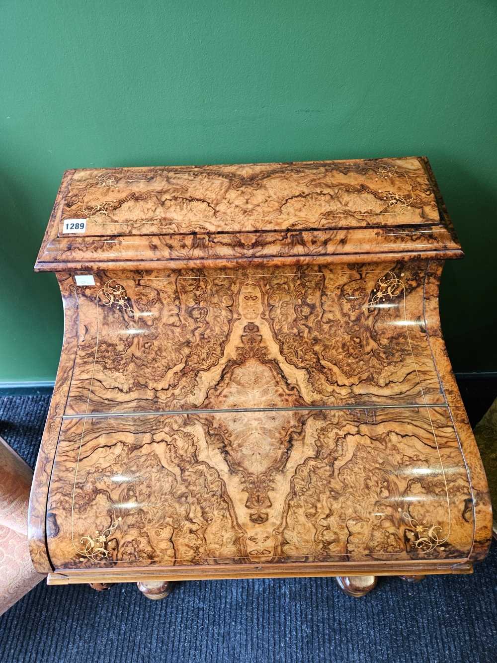 A fine Victorian burr walnut piano top pop up Davenport desk. Slight bubbling to the veneer on the - Image 2 of 47