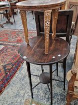 An Arts and Crafts oak two-tier occasional table, together with an Eastern hardwood occasional