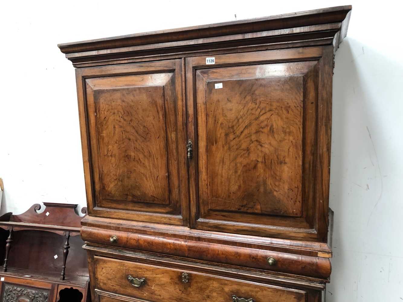 An 18th century walnut cabinet on stand. The top left corner of the cornice is chipped and there - Image 2 of 2