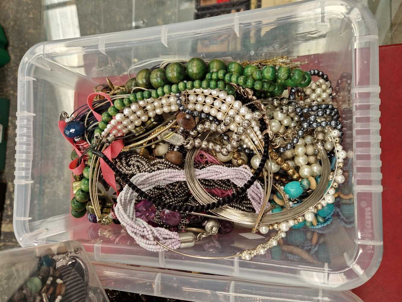 Four large boxes of various costume beads, necklaces, and other dress jewellery. - Image 2 of 5