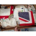 A collection of national flag cloths, silk and souvenir handkerchiefs, book marks, etc.