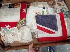 A collection of national flag cloths, silk and souvenir handkerchiefs, book marks, etc.