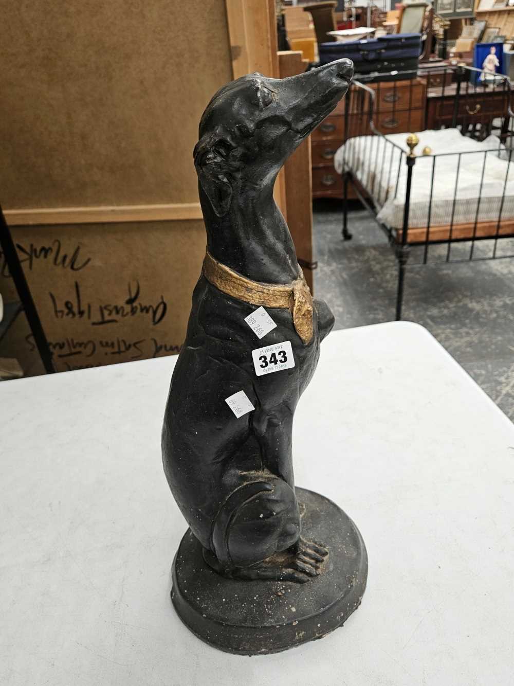 An iron bootscraper together with a plaster seated greyhound figure Chip to base of greyhound - Image 8 of 17