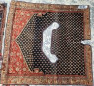 AN ANTIQUE PERSIAN FINELY WOVEN SADDLE COVER 108 x 104 cm.