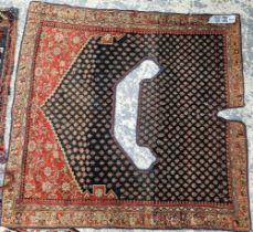 AN ANTIQUE PERSIAN FINELY WOVEN SADDLE COVER 108 x 104 cm.