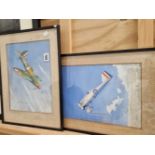 Two vintage watercolours, RAF aircraft, signed RAB.