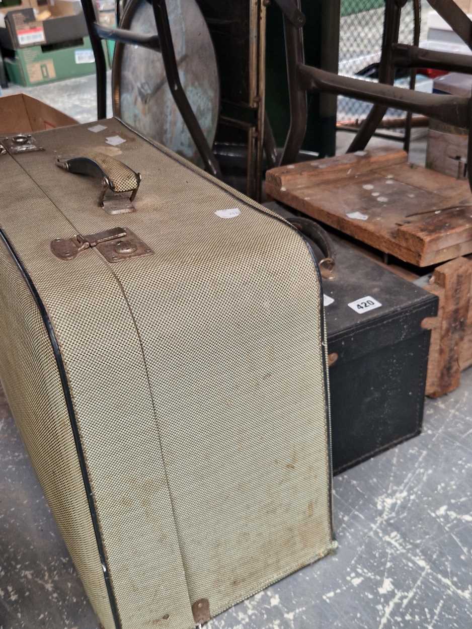 A cased Singer electric sewing machine, a wooden ammunition box and a cased cine projector