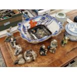 Seven Guandong figures, two Chinese blue and white porcelains together with a Doulton poppy