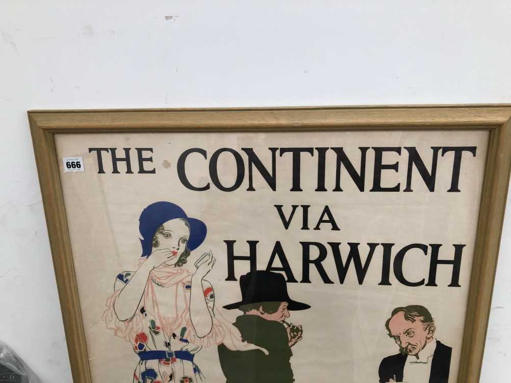 A good rare vintage London Northeastern Railway (LNER) travel poster, "The Continent Via Harwich" - Image 11 of 11