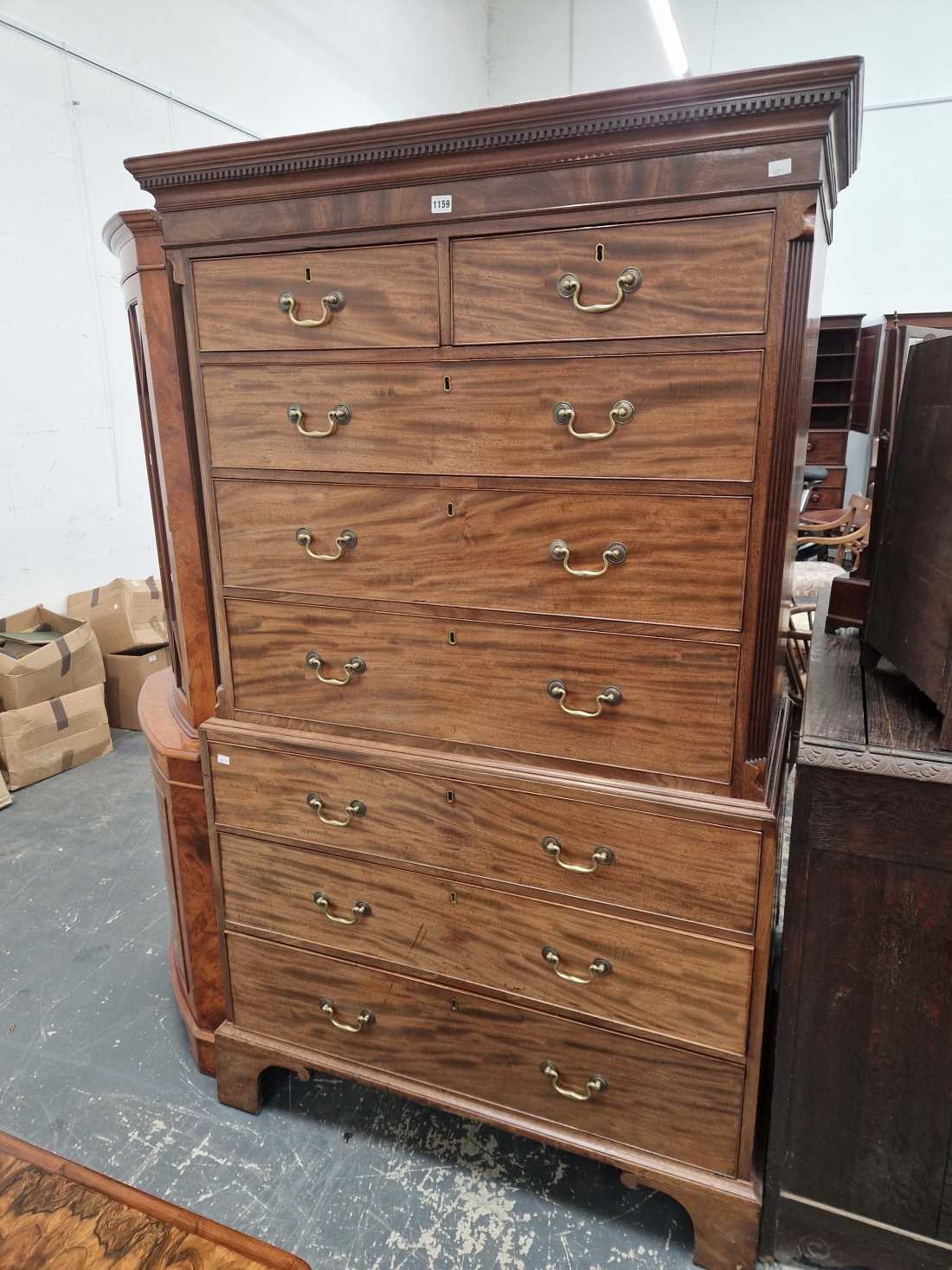 A Georgian mahogany chest on chest.