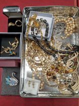 A collection of vintage and later costume jewellery and a Colibri of London lighter etc.