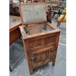 An interesting antique wood bound chiller cabinet, together with a vintage sledge