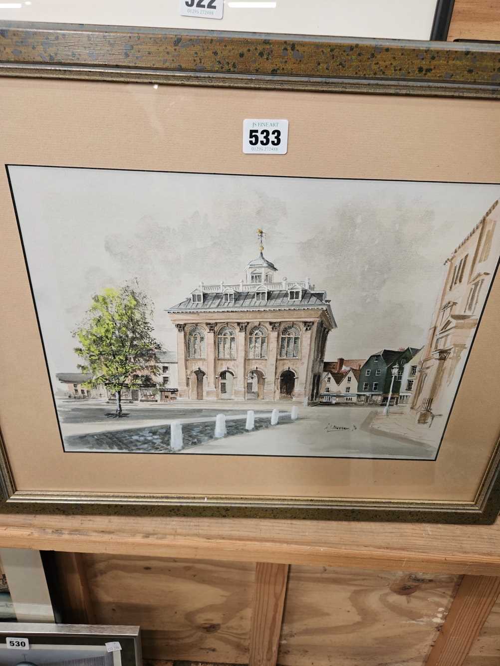 KEN MESSER (1931-2018), TOWN SQUARE, SIGNED AND DATED '72, WATERCOLOUR, 37 x 27cm.