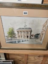 KEN MESSER (1931-2018), TOWN SQUARE, SIGNED AND DATED '72, WATERCOLOUR, 37 x 27cm.