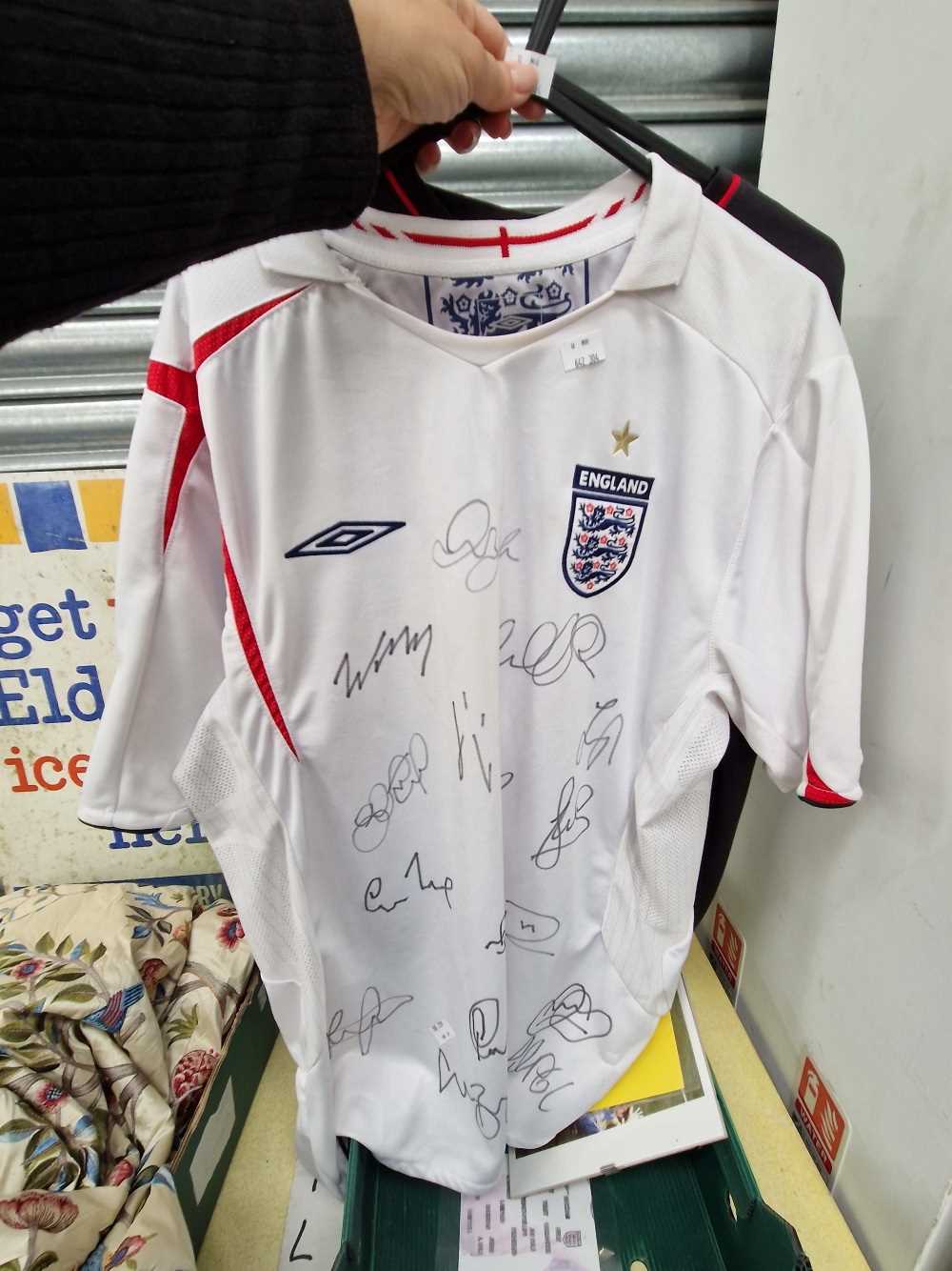 Multi-signed England football shirt with COA and a black Liverpool signed shirt by Michael Owen - Image 18 of 21