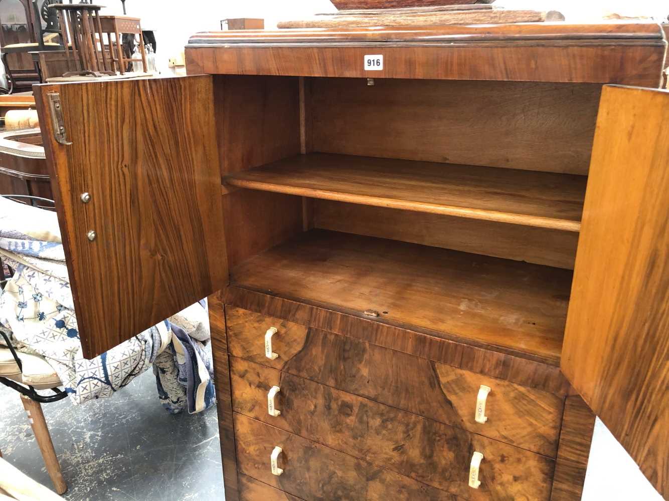 Art Deco walnut tallboy chest. - Bild 2 aus 2