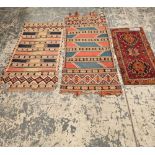 TWO ANTIQUE CAUCASIAN FLAT WEAVE PANELS TOGETHER WITH AN ANTIQUE TURKISH MAT (3)