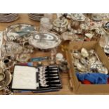Electroplate: cutlery, tea wares, goblets and biscuit barrels