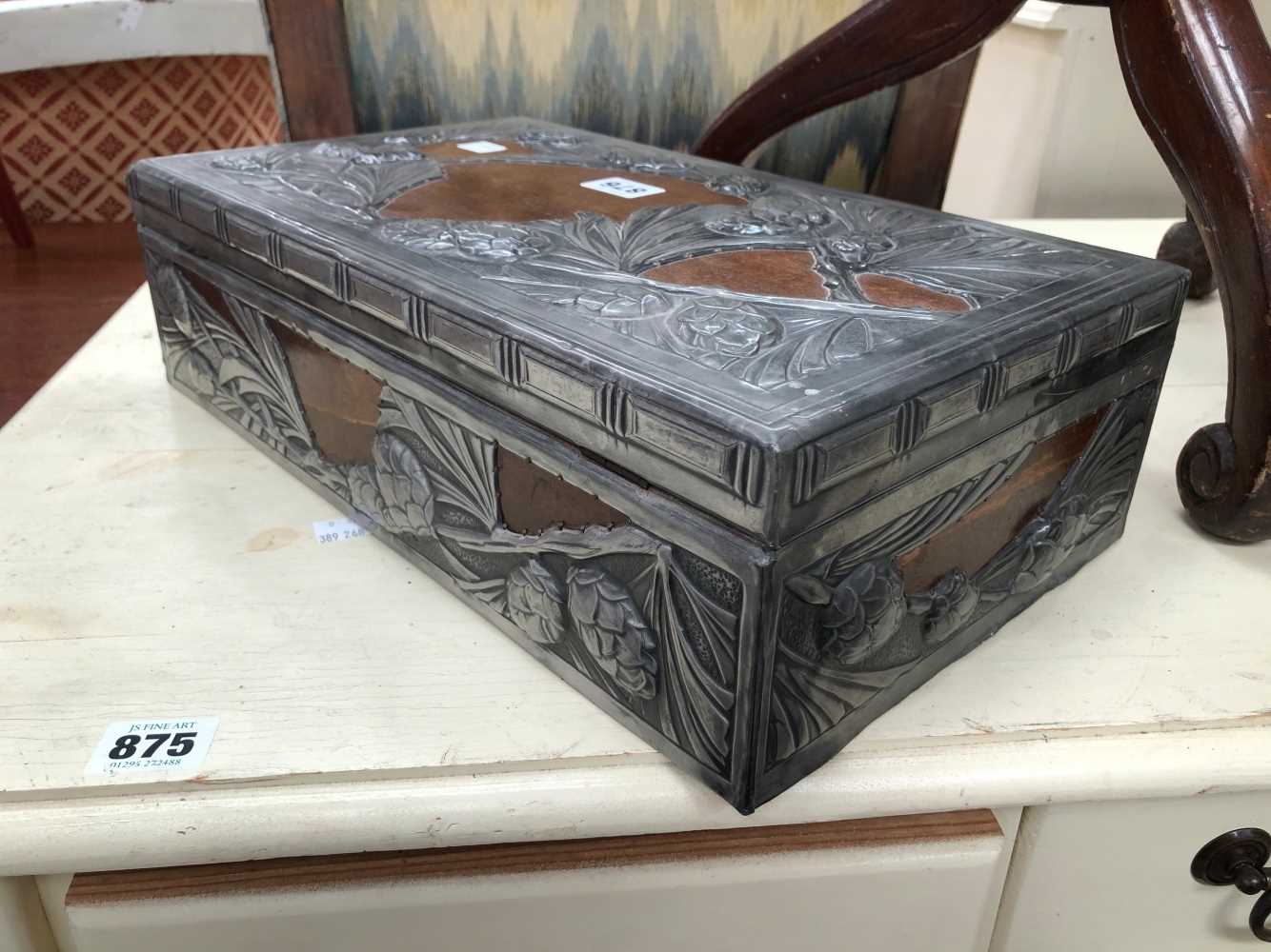 An Art Nouveau pewter mounted walnut casket box signed M.Sapia. - Image 4 of 5