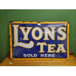 A vintage Lyons tea convex enamel sign 75cm x 50cm