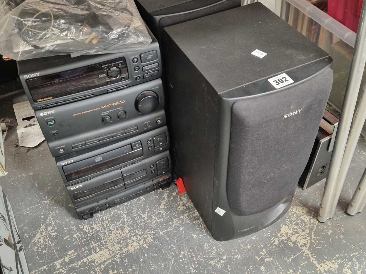 A Sony sound system with a pair of speakers