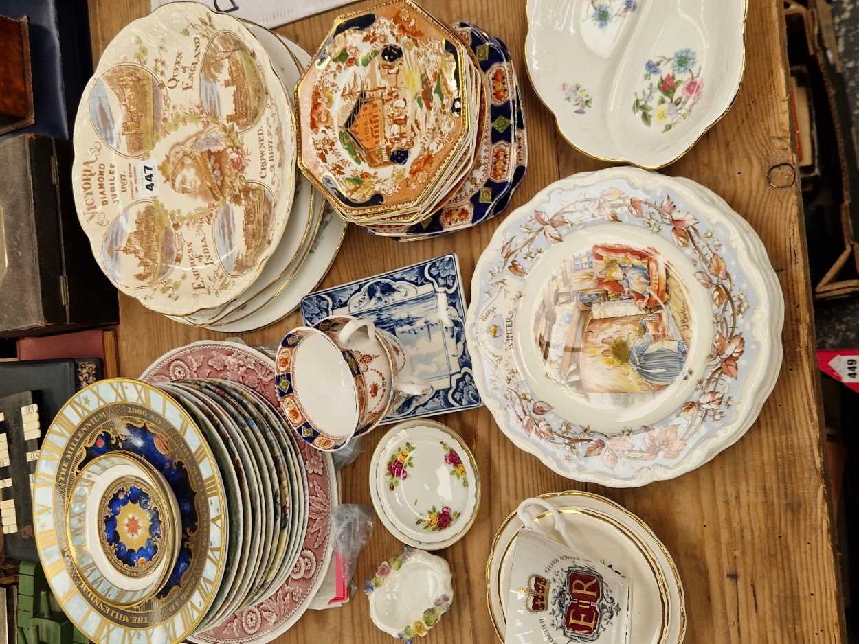 An 1897 jubilee plate, collectors plates and Imari palette tea plates