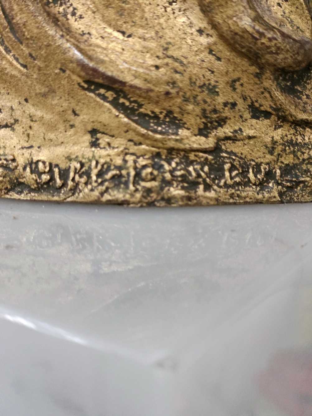 A bronze head of a girl and of a boy, both mounted on white marble blocks and indistinctly signed - Image 3 of 3