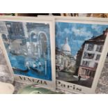 Two original framed travel posters, Venice and Paris.
