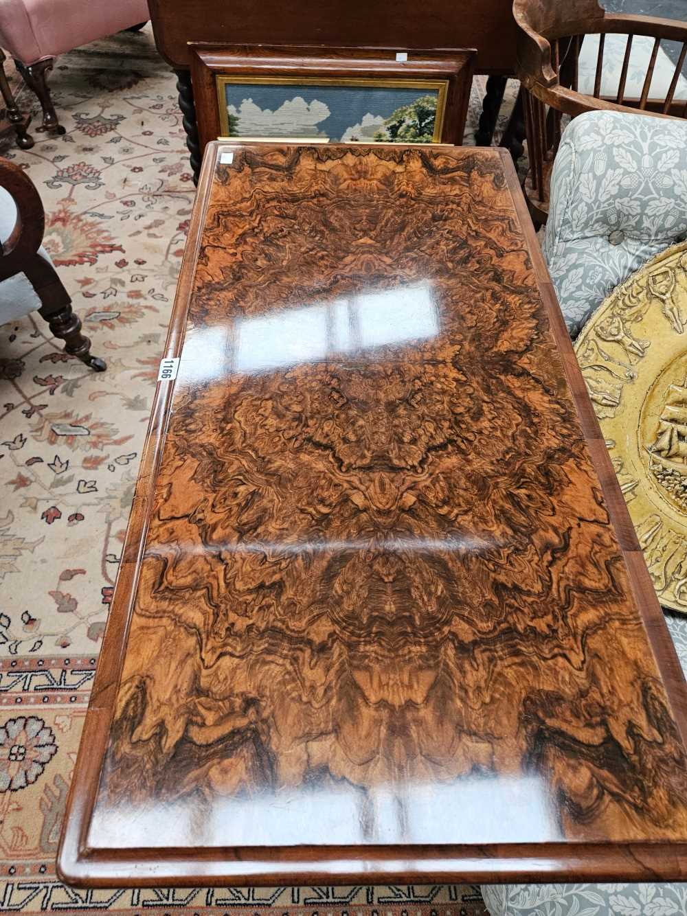 A Victorian burr walnut foldover games tables. - Image 5 of 5