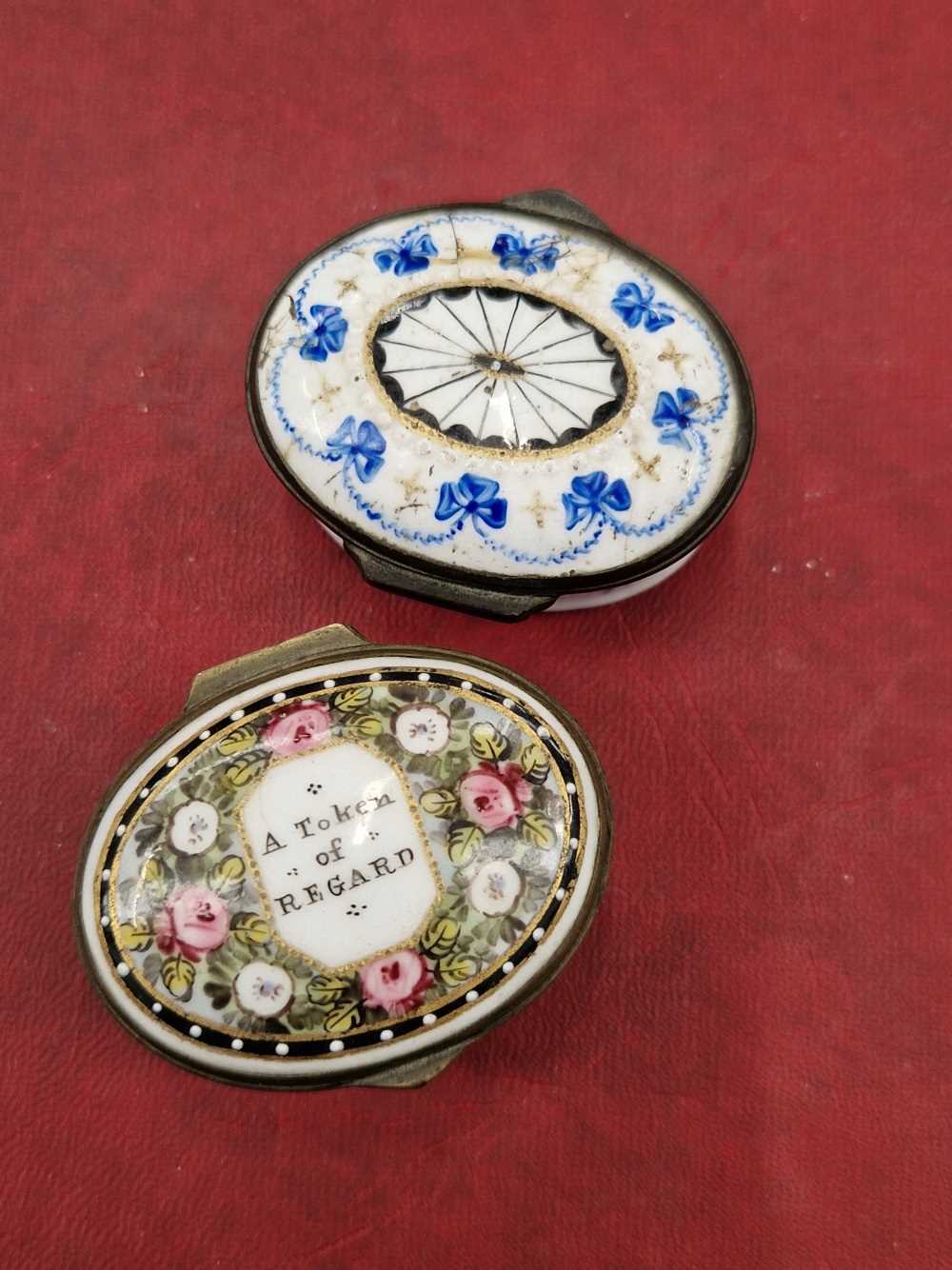 Two 19th century enamelled pill boxes.