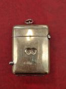 A nickle silver vesta case with rare push button game counter feature, inscribed for Royal Insurance