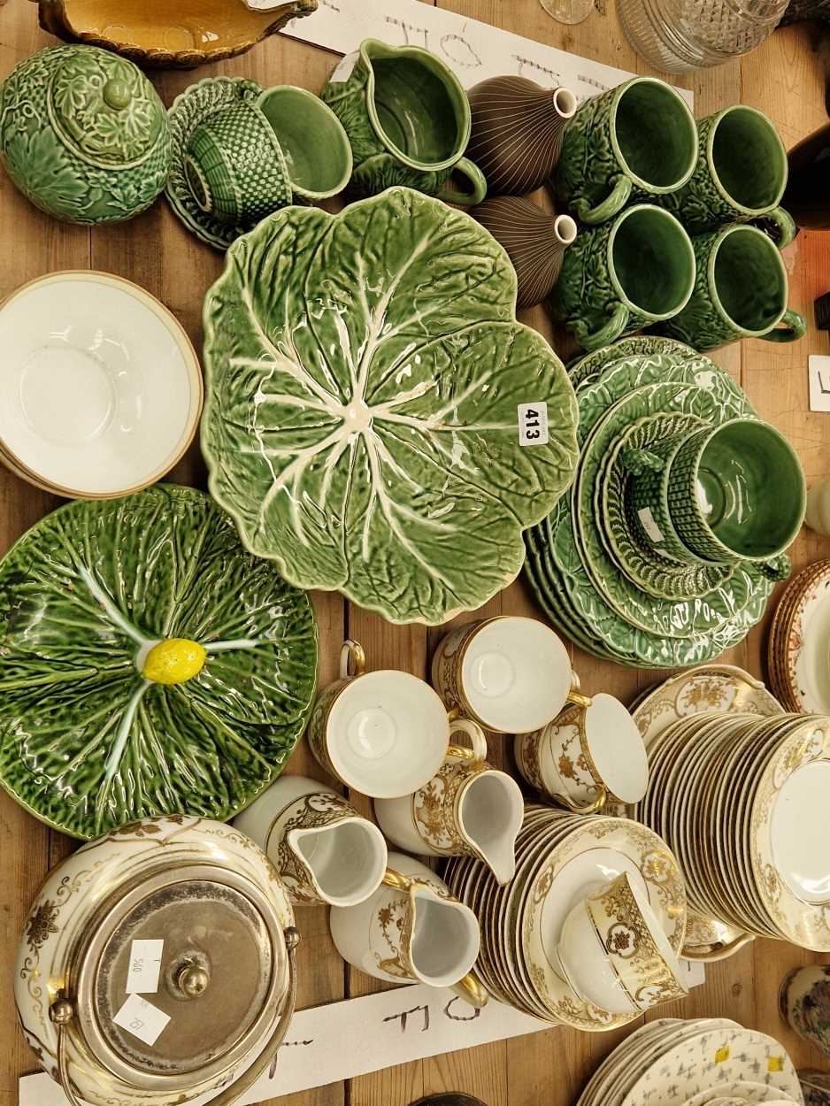 Cabbage leaf plates and mugs together with a Noritake part tea set