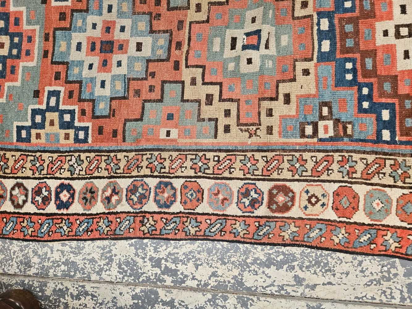 AN ANTIQUE CAUCASIAN TRIBAL RUNNER 304 x 114 cm. - Image 8 of 35