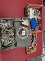 A large collection of various brooches and a furtehr collection of diamate jewellery contained in