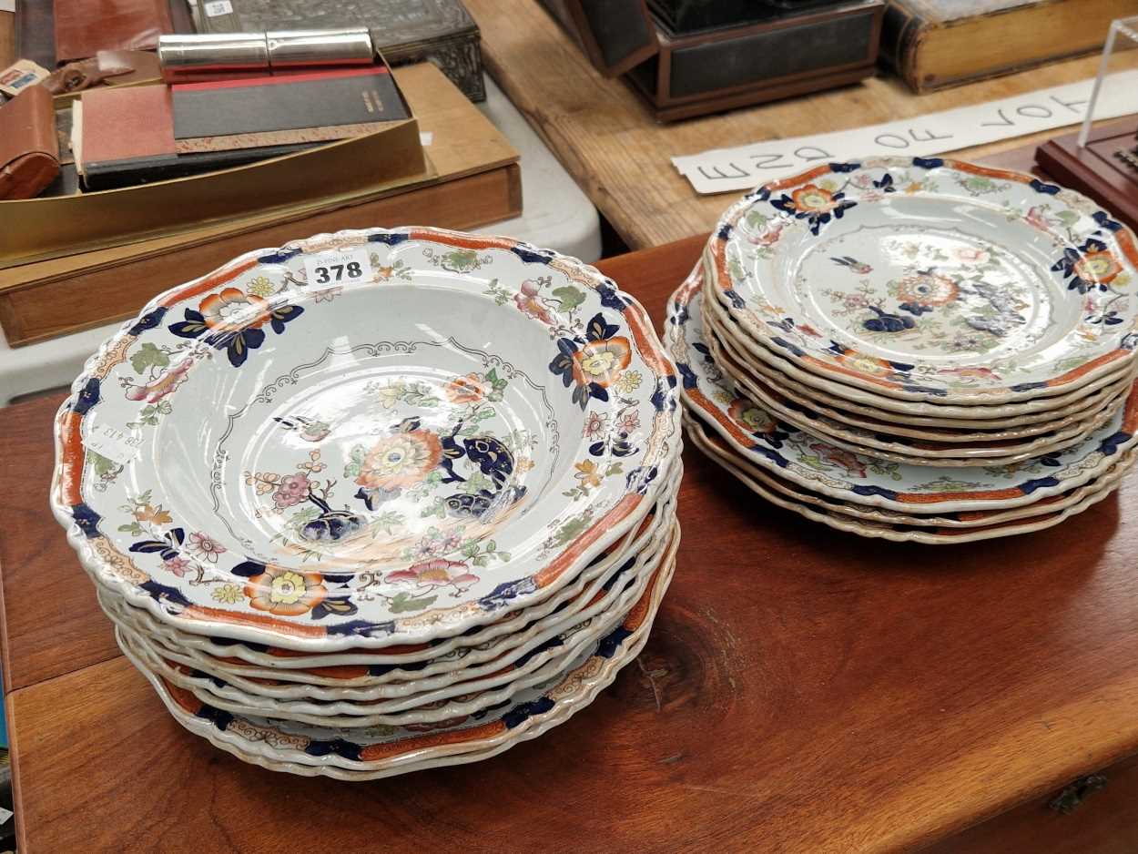 A set of ironstone soup plates, Dinner and fruit plates