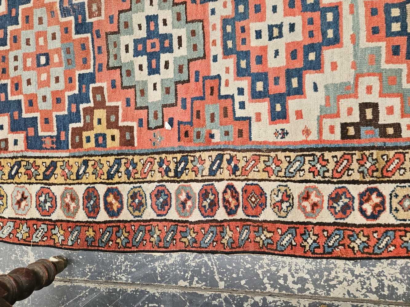 AN ANTIQUE CAUCASIAN TRIBAL RUNNER 304 x 114 cm. - Image 14 of 35