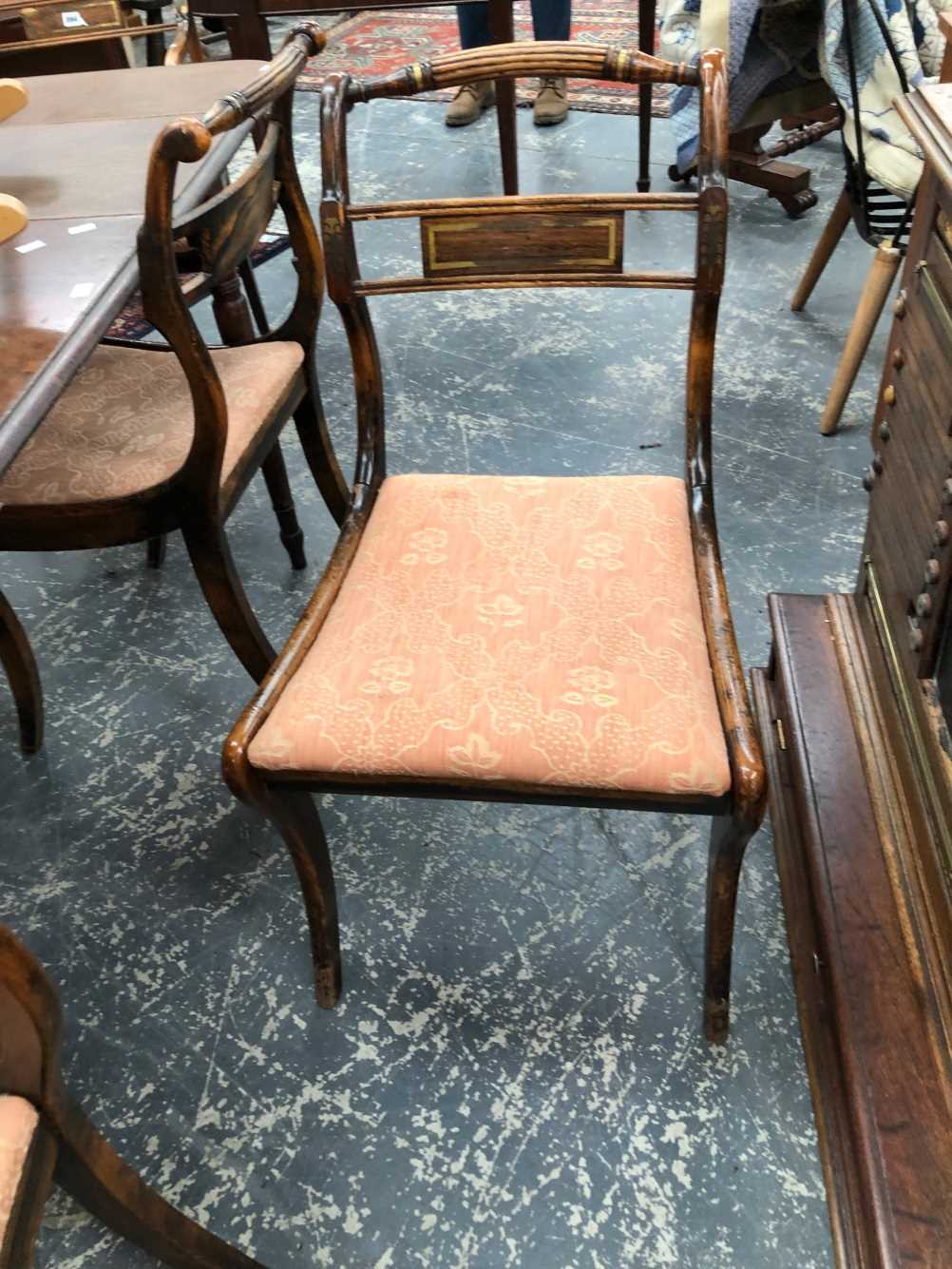 A set of 8 Regency brass inlaid dining chairs. Thank you for your inquiry. Details are carves w 55 x - Image 28 of 35