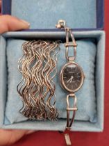 A Catherine Bishop multi wave hallmarked silver cuff bangle and a Dugena wristwatch.
