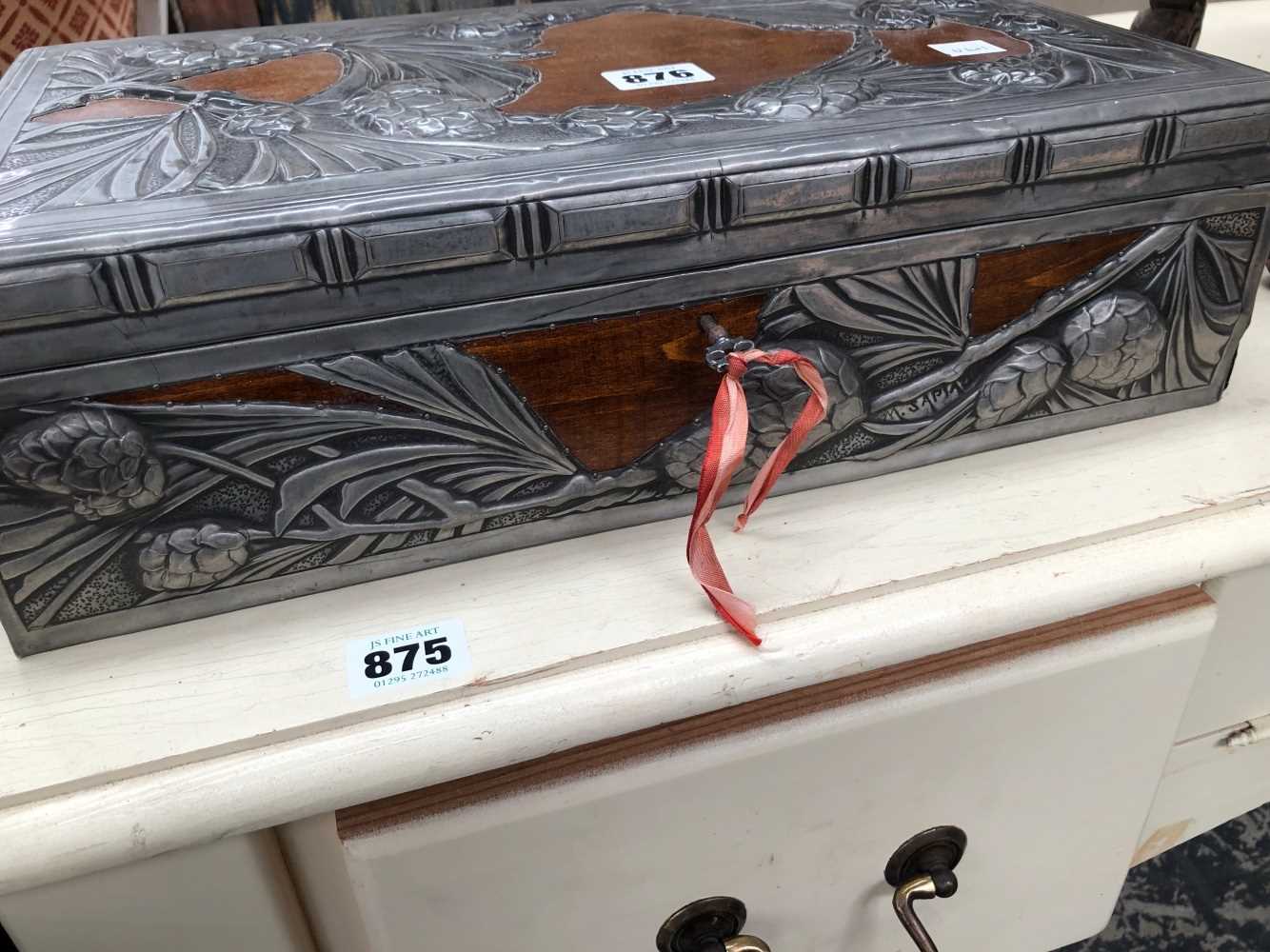 An Art Nouveau pewter mounted walnut casket box signed M.Sapia. - Image 2 of 5
