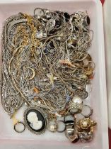 Two trays of various gold plated costume jewellery, a further tray of body jewellery (new old