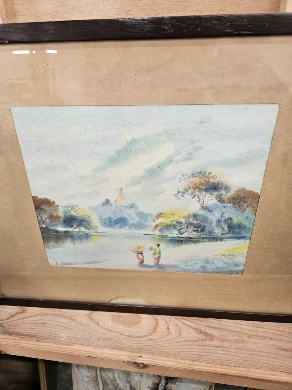 M. THEIN (EARLY 20TH CENTURY), THREE SMALL WATERCOLOUR LANDSCAPES, SIGNED, TOGETHER WITH THREE - Image 2 of 4